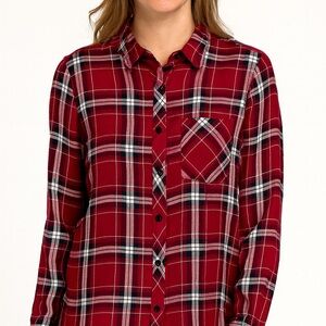 BeachLunchLounge Red White Black Plaid Rayon Collared Button Up Shirt XL NWT